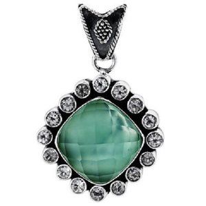 Sandra Singh Green Agate & White Topaz Pendant